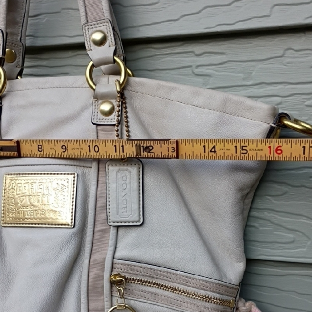 Coach Poppy White Leather Bag Tote 1456 Double Straps Gold Poppy Logo - Picture 12 of 17